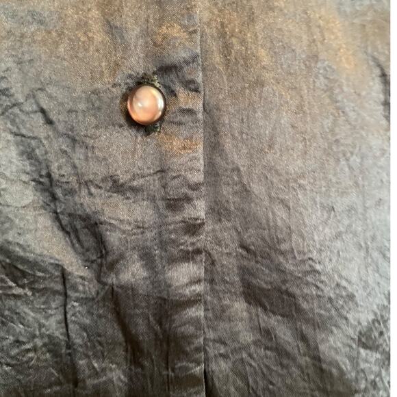 Womens Vintage Justin Allen Black Satin Polyester Collarless Button Up Size 2X - Picture 11 of 16